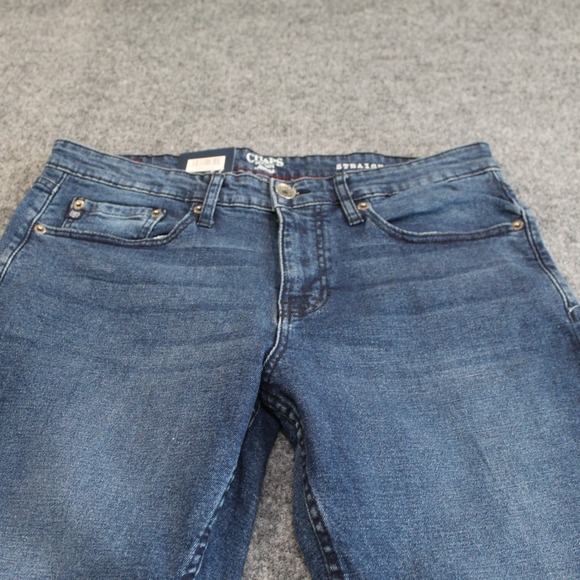 Chaps Mens Straight Fit Jeans Dark Wash Stretch Waistband Riveted Pockets 32x30 - Picture 4 of 10
